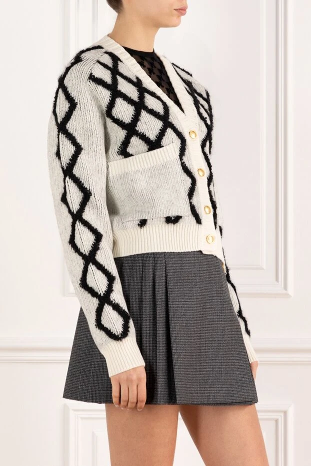 Palm Angels кардиган женский белый в черную клетку 185290 - фото 3