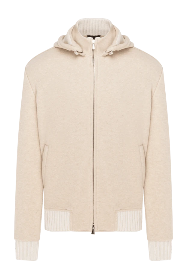 Белая спортивная кофта из кашемира мужская с капюшоном - фото 1