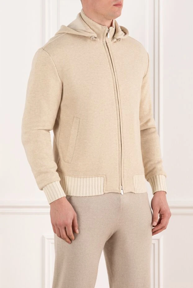 Enrico Mandelli белая спортивная кофта из кашемира мужская с капюшоном 185321 - фото 3