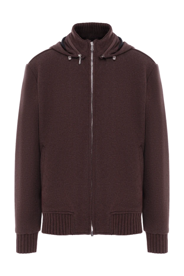 Cashmere jacket with hood and zipper in burgundy color - photo 1