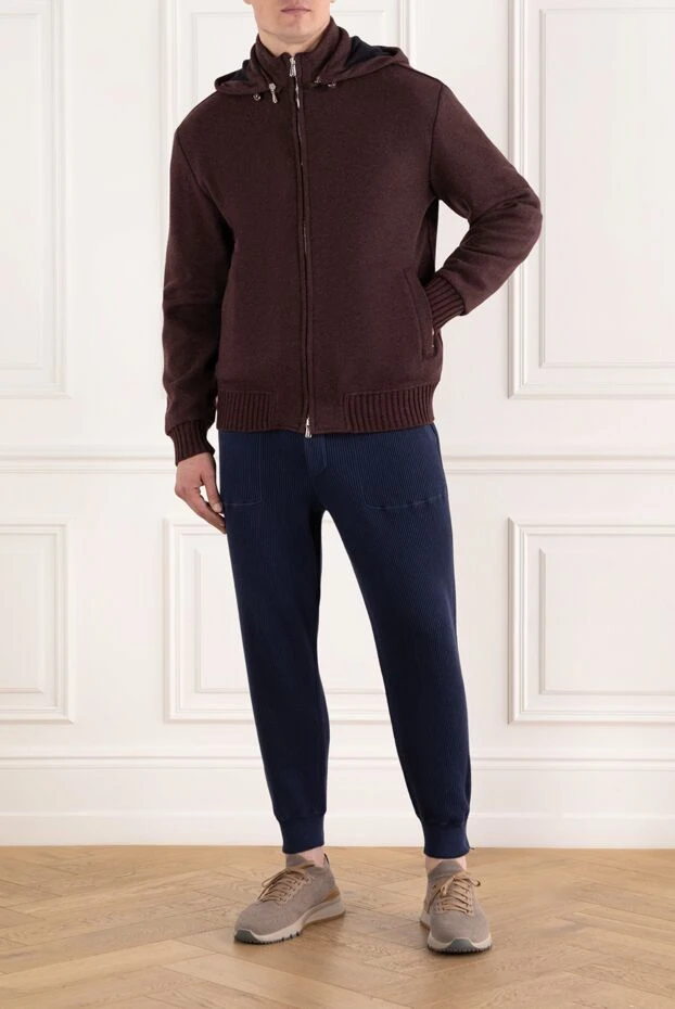 Cashmere jacket with hood and zipper in burgundy color - photo 2