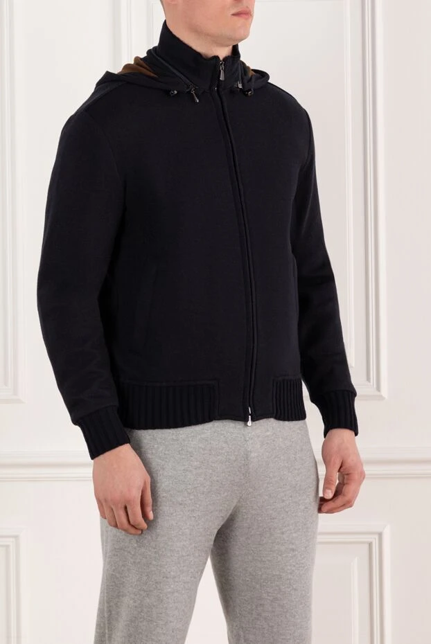Enrico Mandelli синяя спортивная кофта из кашемира мужская с капюшоном 185325 - фото 3
