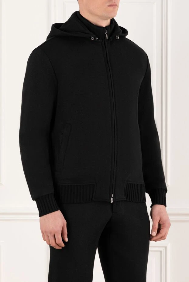 Enrico Mandelli спортивная кофта синяя из кашемира мужская с капюшоном 185328 - фото 3