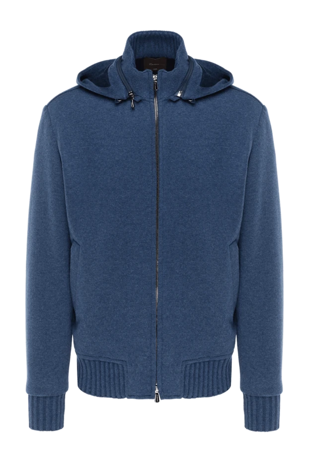 Men's blue sports jacket made of cashmere with a hood - photo 1
