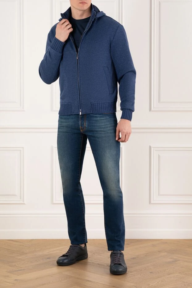Enrico Mandelli кофта мужская спортивная синяя из кашемира с капюшоном 185330 - фото 2