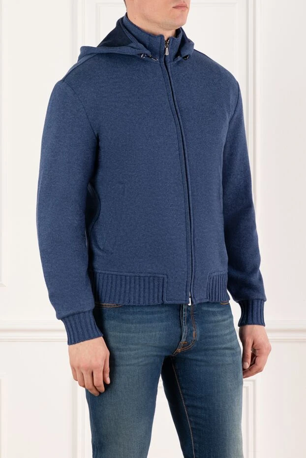 Enrico Mandelli кофта мужская спортивная синяя из кашемира с капюшоном 185330 - фото 3