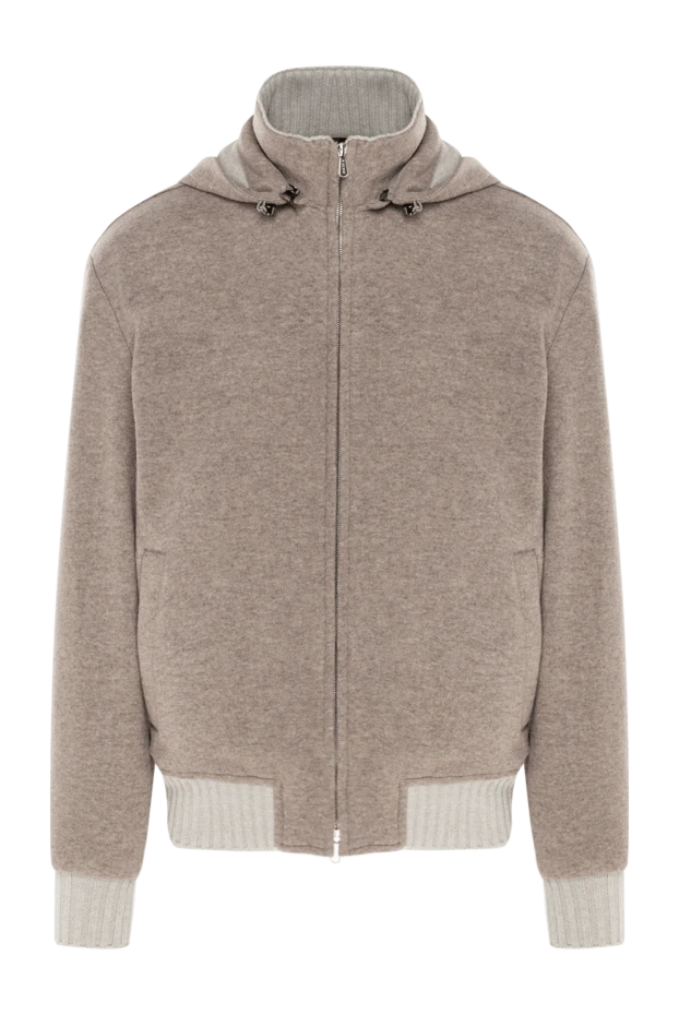 Бежевый ерлер кашемирден жасалған капюшоны бар жемпір - фото 1