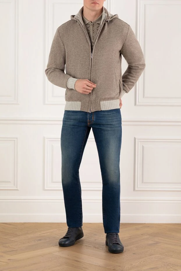 Enrico Mandelli кашемировая спортивная кофта бежевая мужская с капюшоном 185336 - фото 2