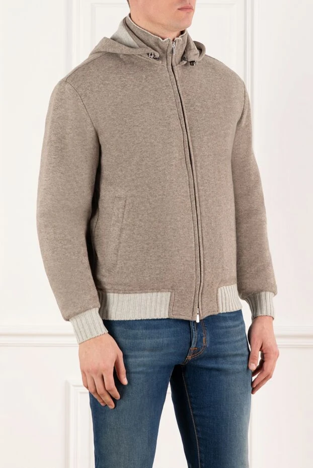 Enrico Mandelli кашемировая спортивная кофта бежевая мужская с капюшоном 185336 - фото 3