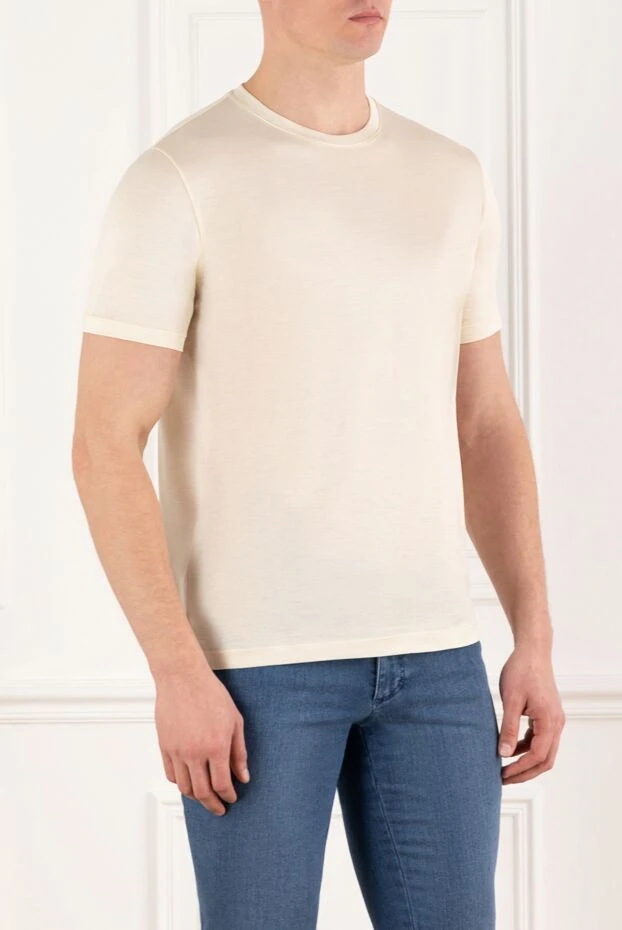 Cesare di Napoli бежевая футболка мужская из хлопка 185339 - фото 3