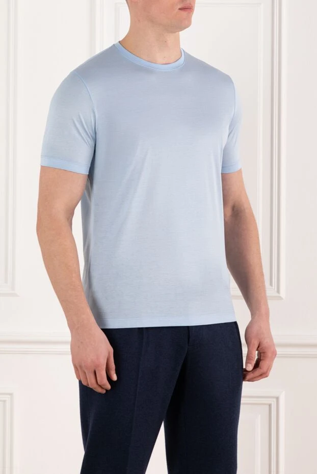 Cesare di Napoli голубая футболка из хлопка мужская 185350 - фото 3