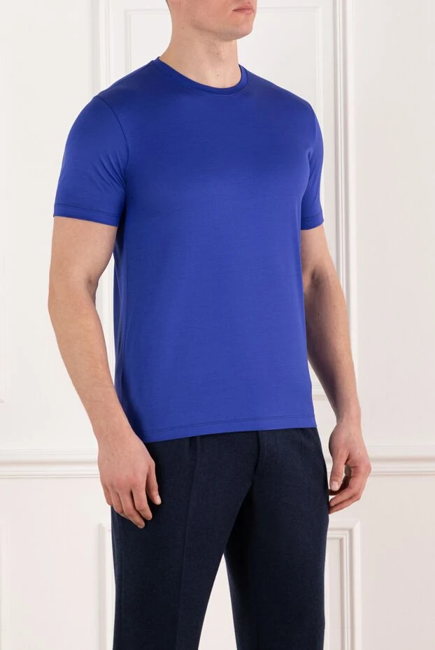 Cesare di Napoli яркая синяя футболка мужская из хлопка 185352 - фото 3