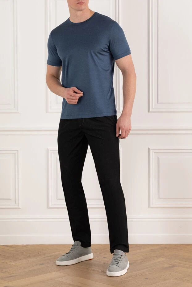 Ерлерге арналған көк меланж мақтадан жасалған футболка - фото 2