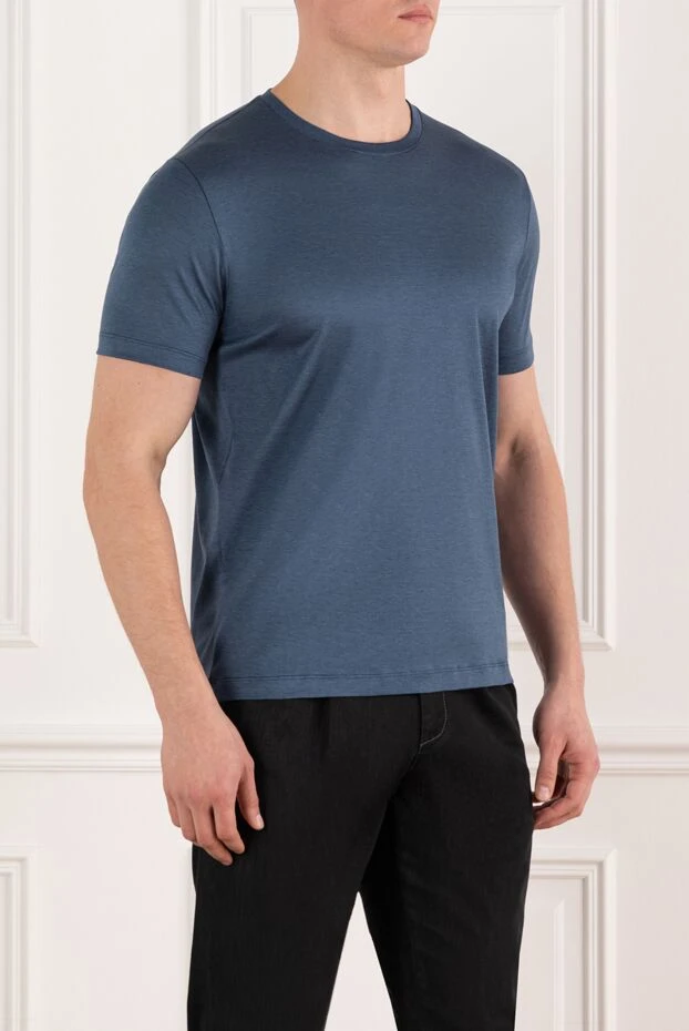 Cesare di Napoli синяя футболка мужская меланжевая из хлопка 185353 - фото 3