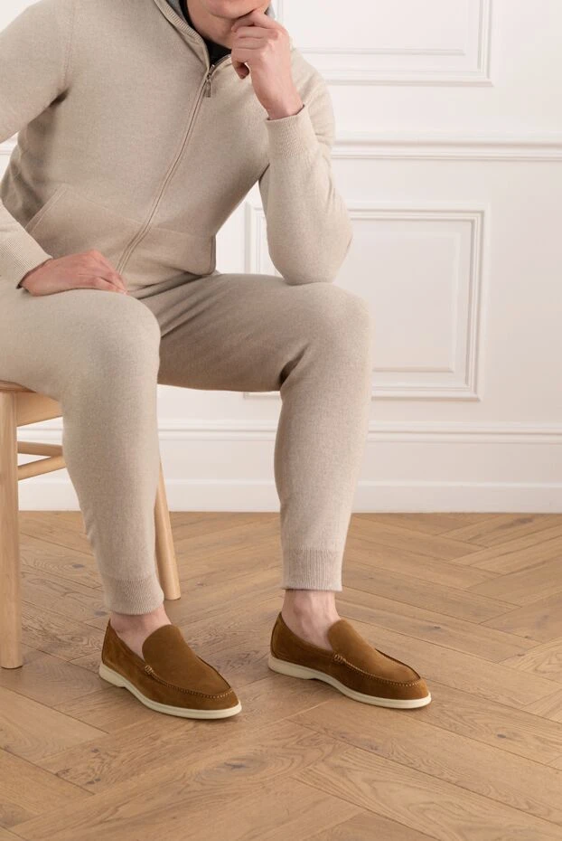 Мужские туфли лоферы замшевые коричневые - фото 2