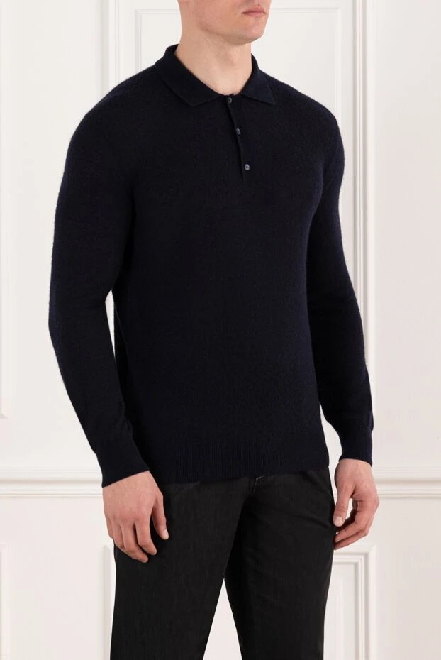 Loro Piana long sleeve polo shirt in soft navy blue jersey 185362 - photo 3