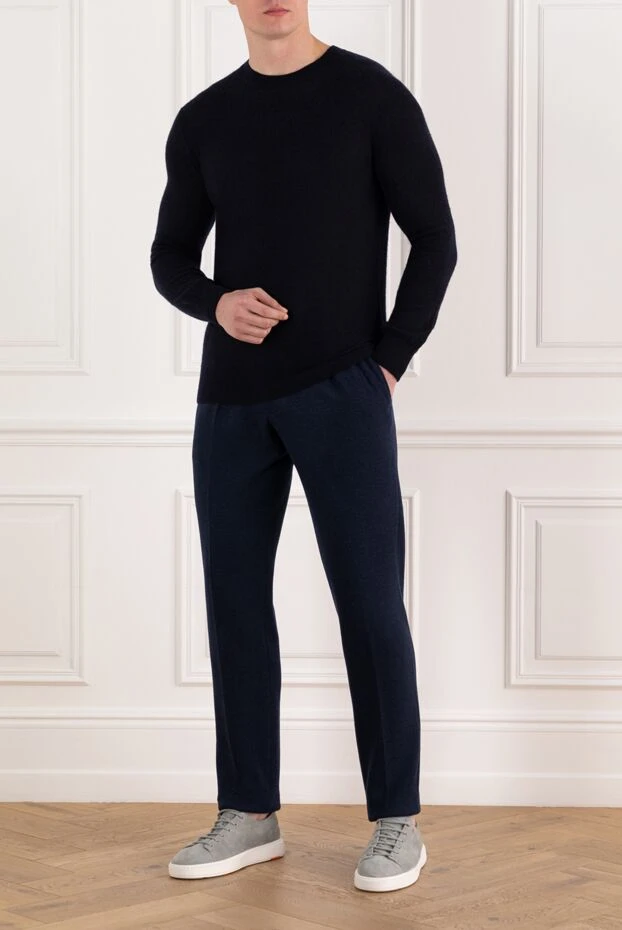 Ерлерге арналған қара көк кашемирден және жібектен жасалған негізгі пуловер - фото 2