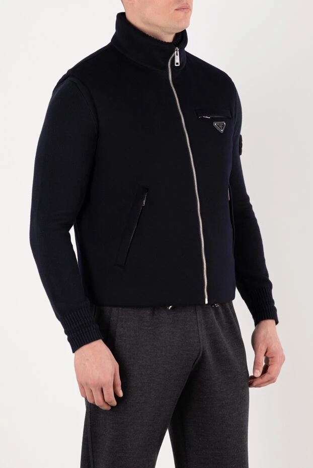 Prada жилет мужской синий на молнии с карманом 185375 - фото 3