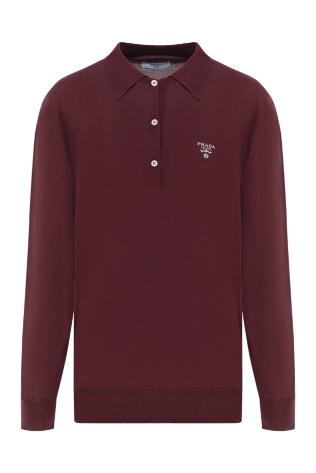 Бордовое поло с длинным рукавом из шелка с логотипом - фото 1