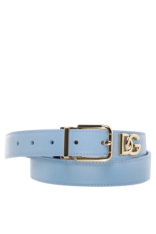 Women's blue narrow belt made of genuine leather - photo 1