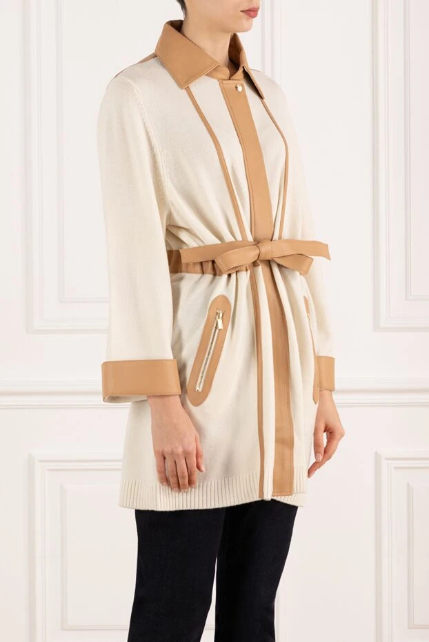 Max&Moi кардиган из шерсти и кашемира с контрастными кожаными полосками 185462 - фото 3