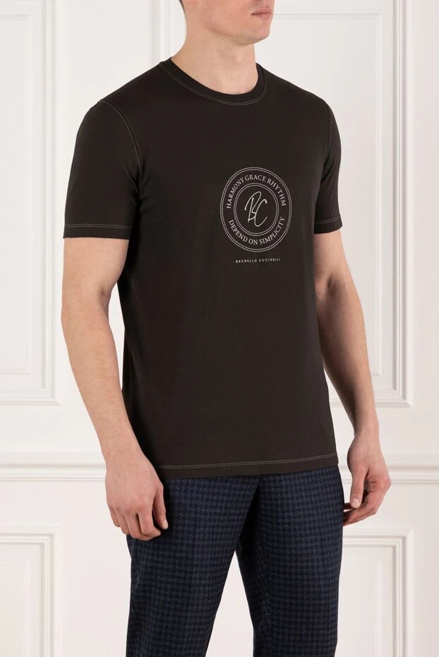 Brunello Cucinelli ерлерге арналған қоңыр түсті мақтадан жасалған футболка 185486 - фото 3