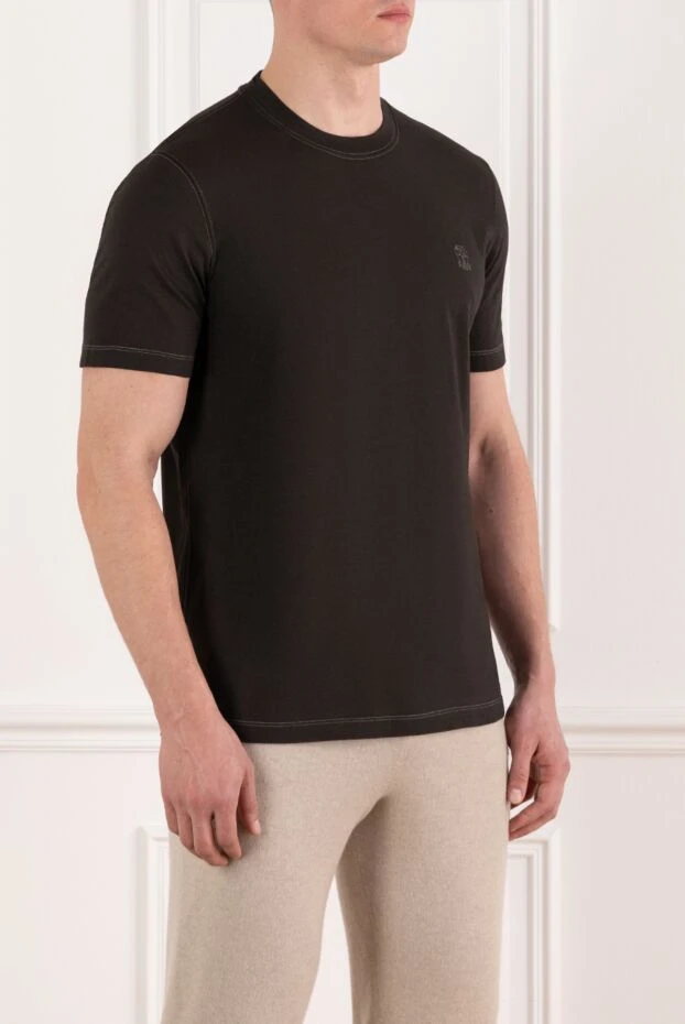 Brunello Cucinelli ерлерге арналған мақтадан жасалған қоңыр футболка 185490 - фото 3