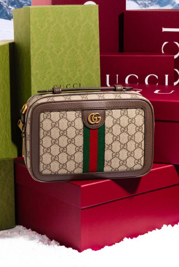 Gucci маленькая сумка через плечо ophidia с лентой web мужская бежевая 185527 - фото 2