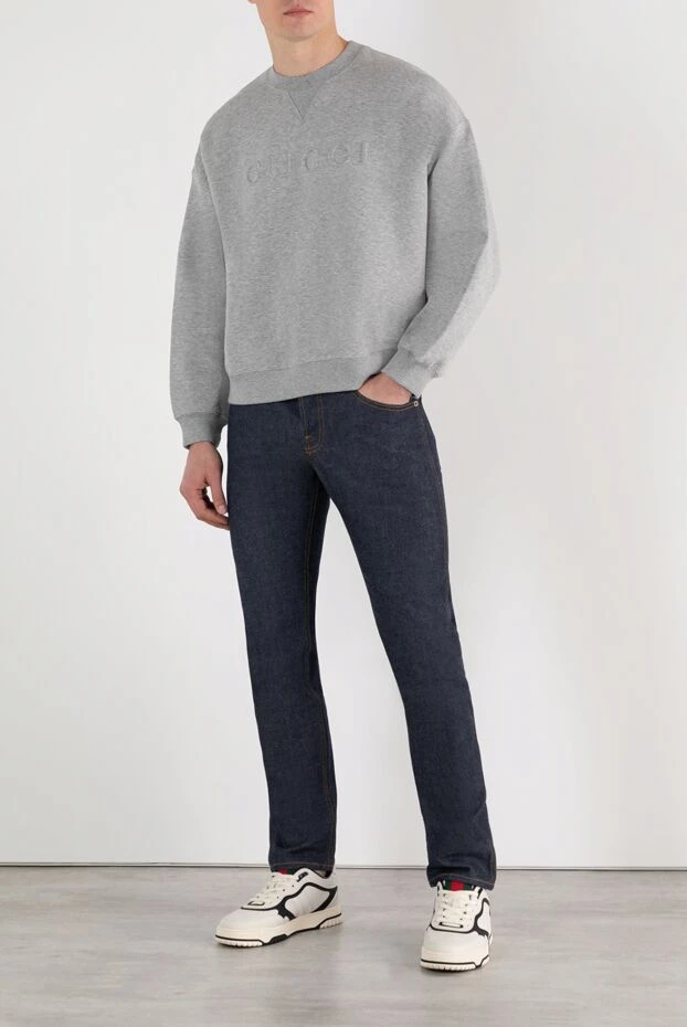 Gucci ерлерге арналған логотипі бар сұр свиттері 185536 - фото 2