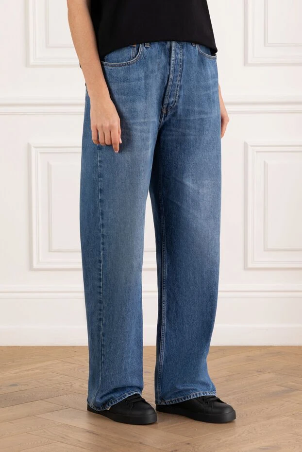 Gucci потертые джинсы женские синие клеш 185537 - фото 3