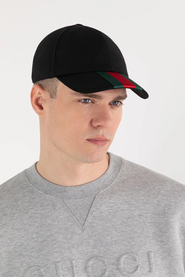 Gucci кепка мужская черная из хлопка с логотипом 185545 - фото 3