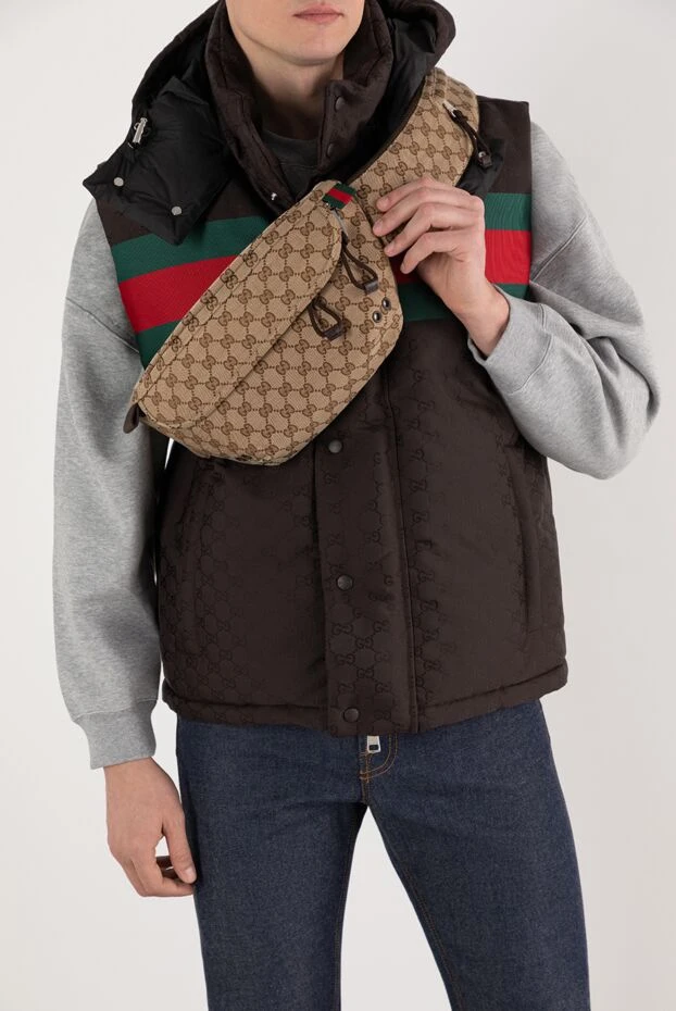 Маленькая поясная сумка GG мужская бежевая - фото 2