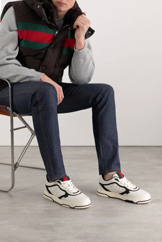 Gucci мужские кроссовки gucci re-web белые кожаные 185552 - фото 3