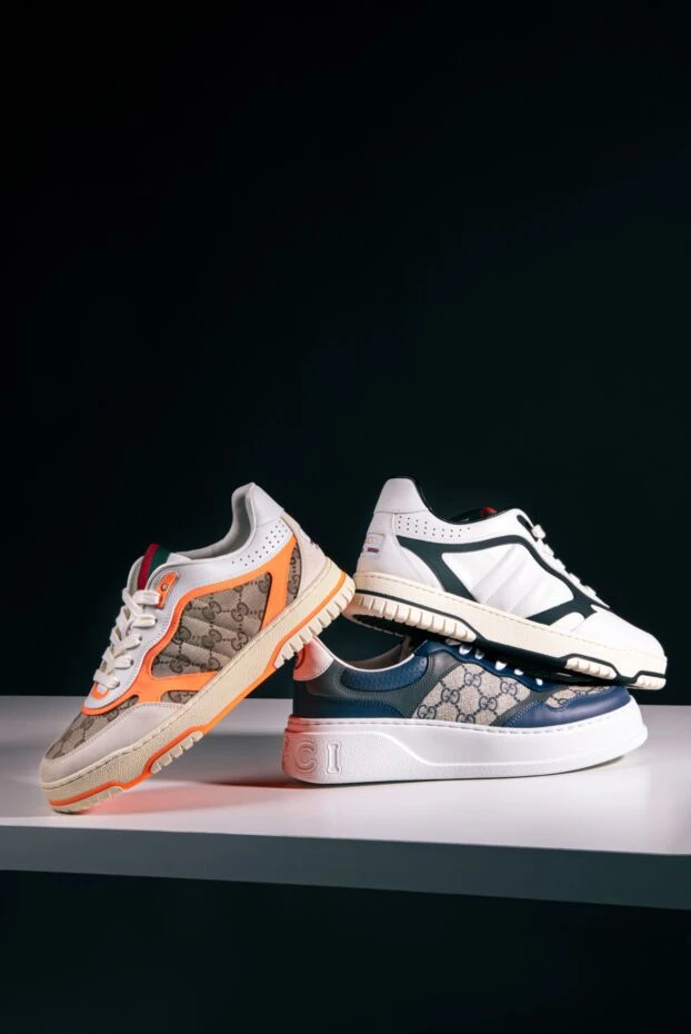 Gucci мужские кроссовки gucci re-web белые кожаные 185552 - фото 3