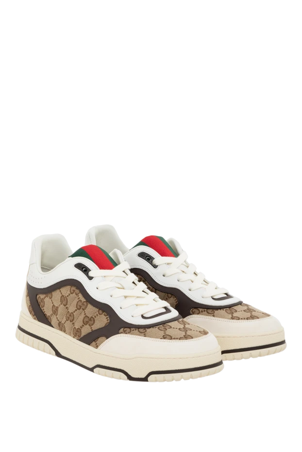 Gucci мужские кроссовки gucci re-web бежевые кожаные 185553 - фото 3