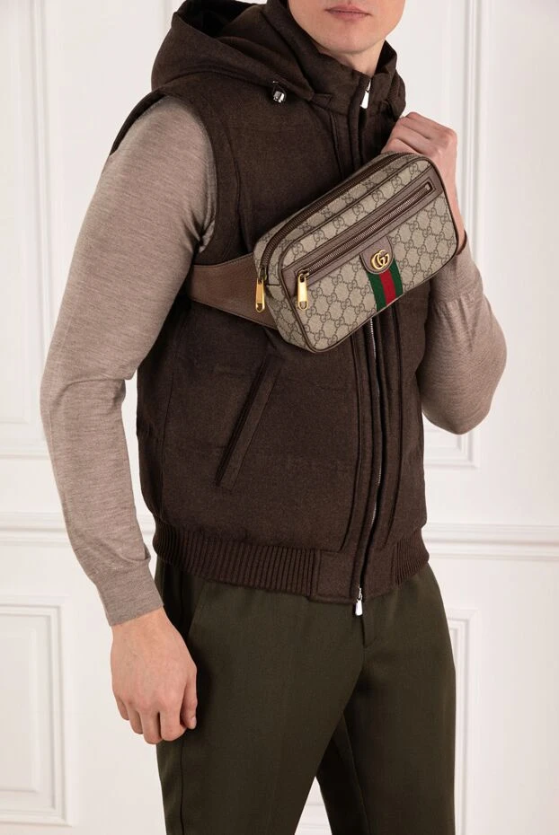 Мужская поясная сумка Ophidia GG коричневая - фото 2