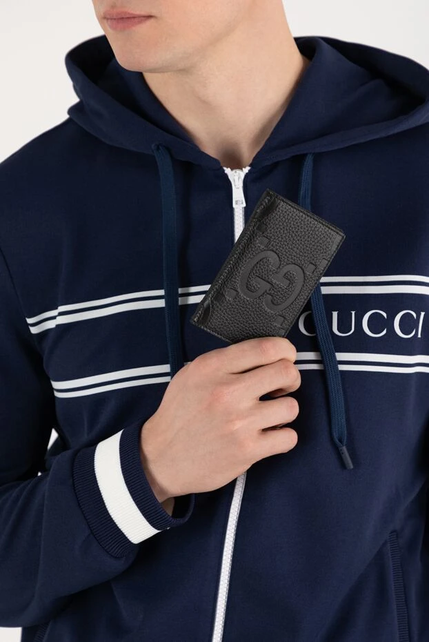 Кожаная визитница черная с логотипом GG - фото 2