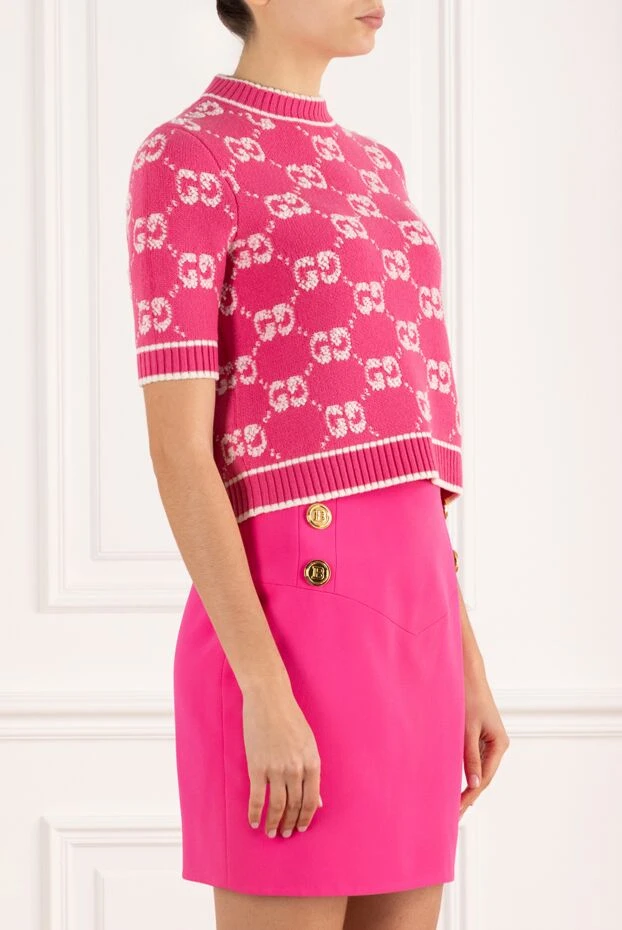 Gucci розовый джемпер женский шерстяной с логотипом 185565 - фото 3