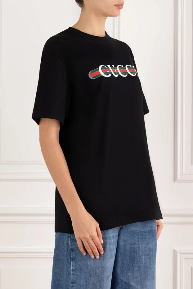 Gucci футболка хлопковая с логотипом черная женская 185567 - фото 3