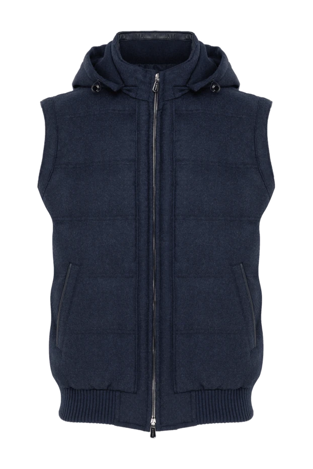 Cashmere vest men's blue with hood - photo 1
