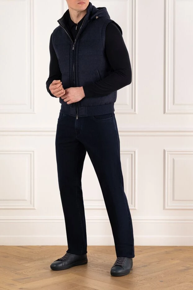 Enrico Mandelli кашемировый жилет мужской синий с капюшоном 185569 - фото 2