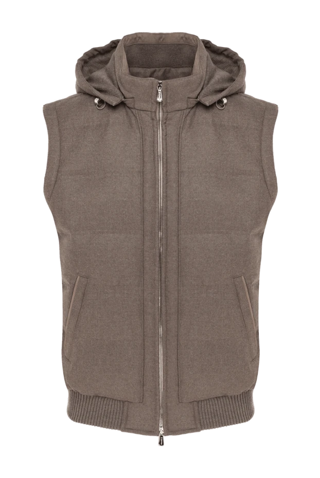 Men's beige cashmere vest with hood - photo 1