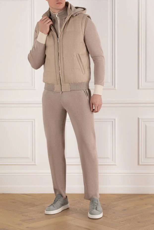 Enrico Mandelli бежевый мужской жилет из кашемира с капюшоном 185572 - фото 2