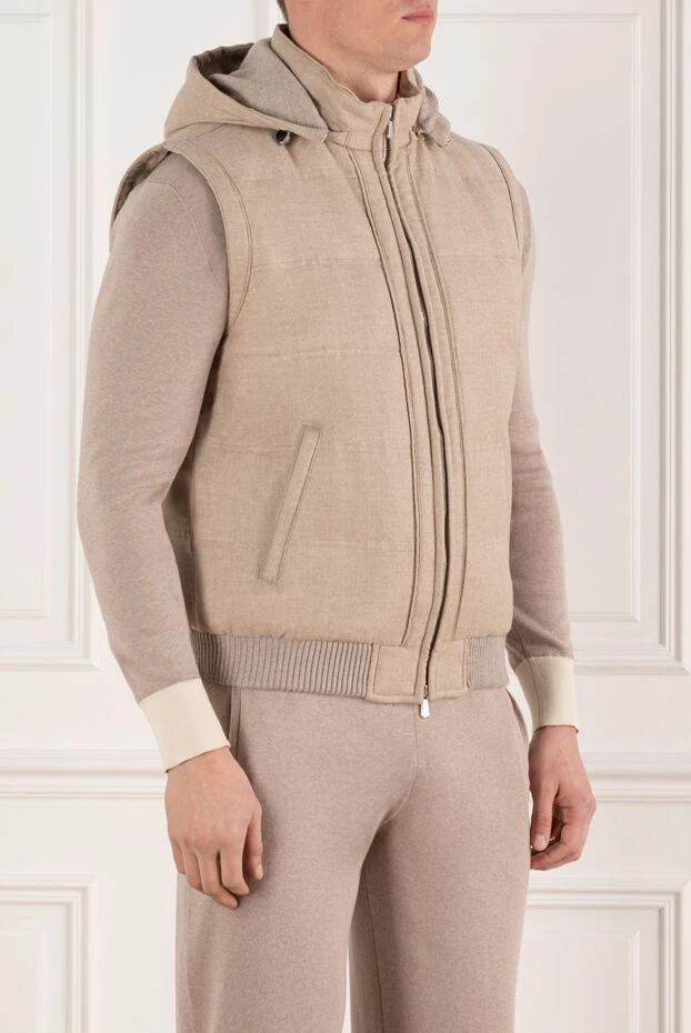 Enrico Mandelli бежевый мужской жилет из кашемира с капюшоном 185572 - фото 3