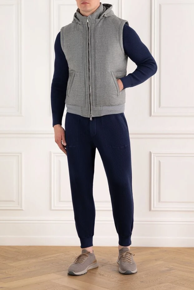 Enrico Mandelli кашемировый серый жилет с капюшоном на молнии 185576 - фото 2