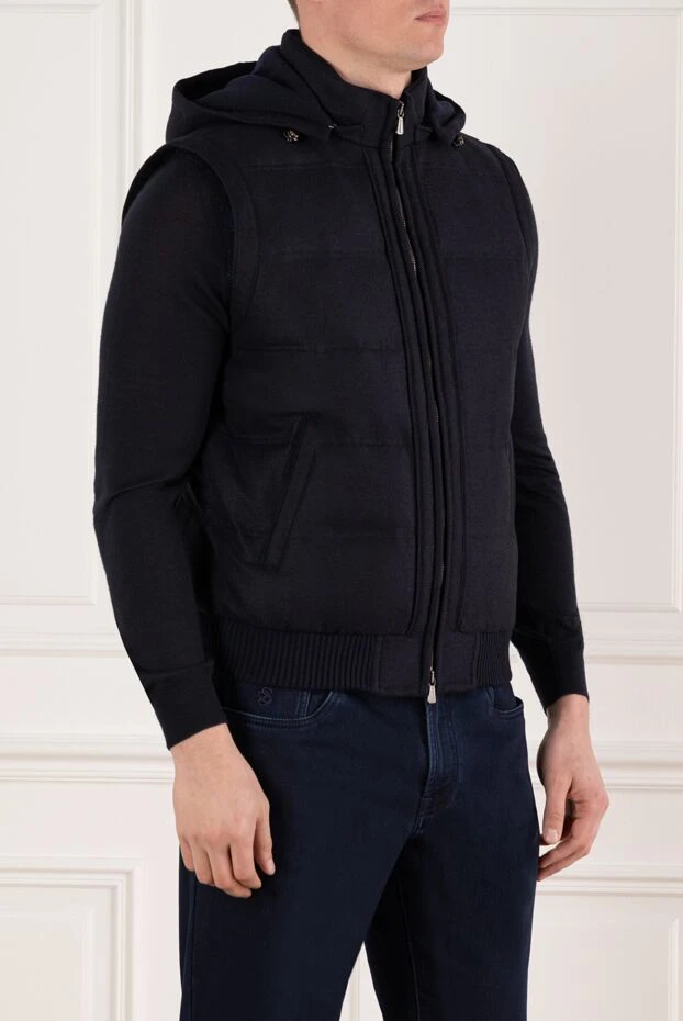 Enrico Mandelli синий кашемировый жилет мужской на молнии 185577 - фото 3