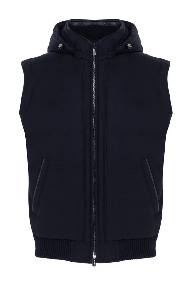Мужской жилет синий из кашемира с капюшоном - фото 1