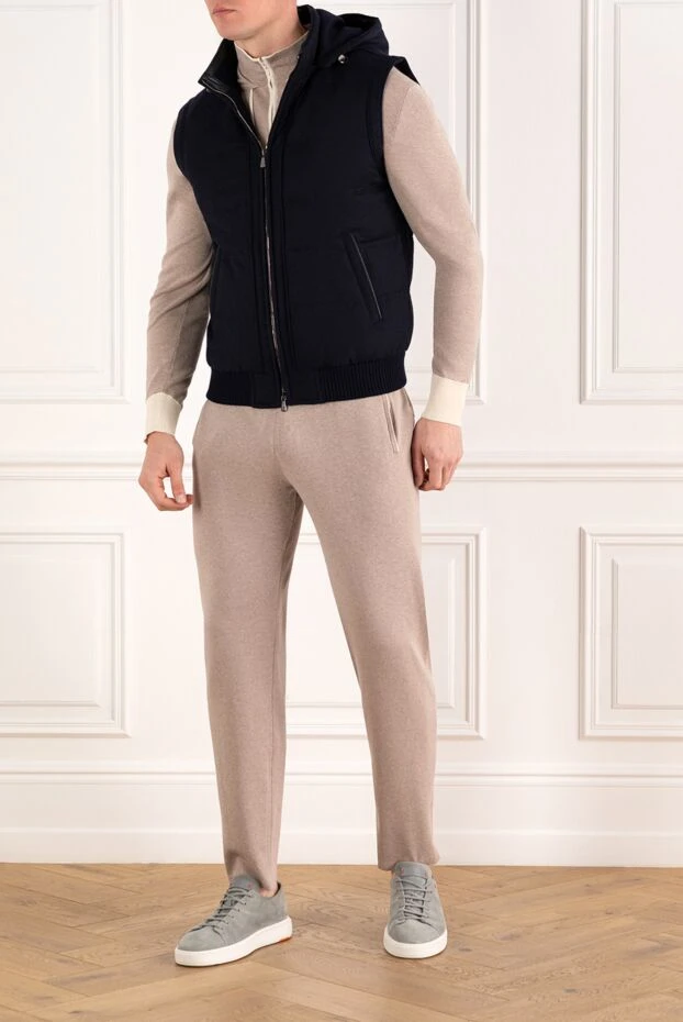 Enrico Mandelli мужской жилет синий из кашемира с капюшоном 185578 - фото 2