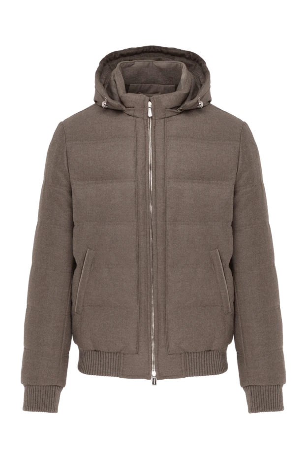 Коричневая куртка мужская из кашемира с капюшоном - фото 1