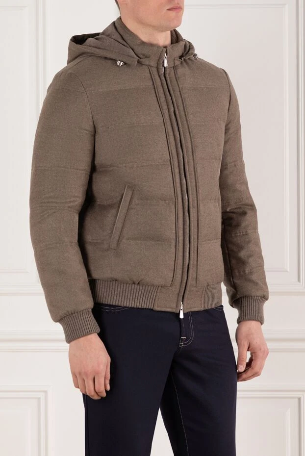 Enrico Mandelli коричневая куртка мужская из кашемира с капюшоном 185585 - фото 3